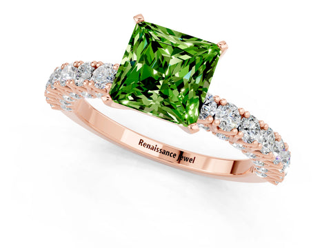 Rose gold Princess Cut Diamond Pavé Band Solitaire Ring with Prong Setting_1