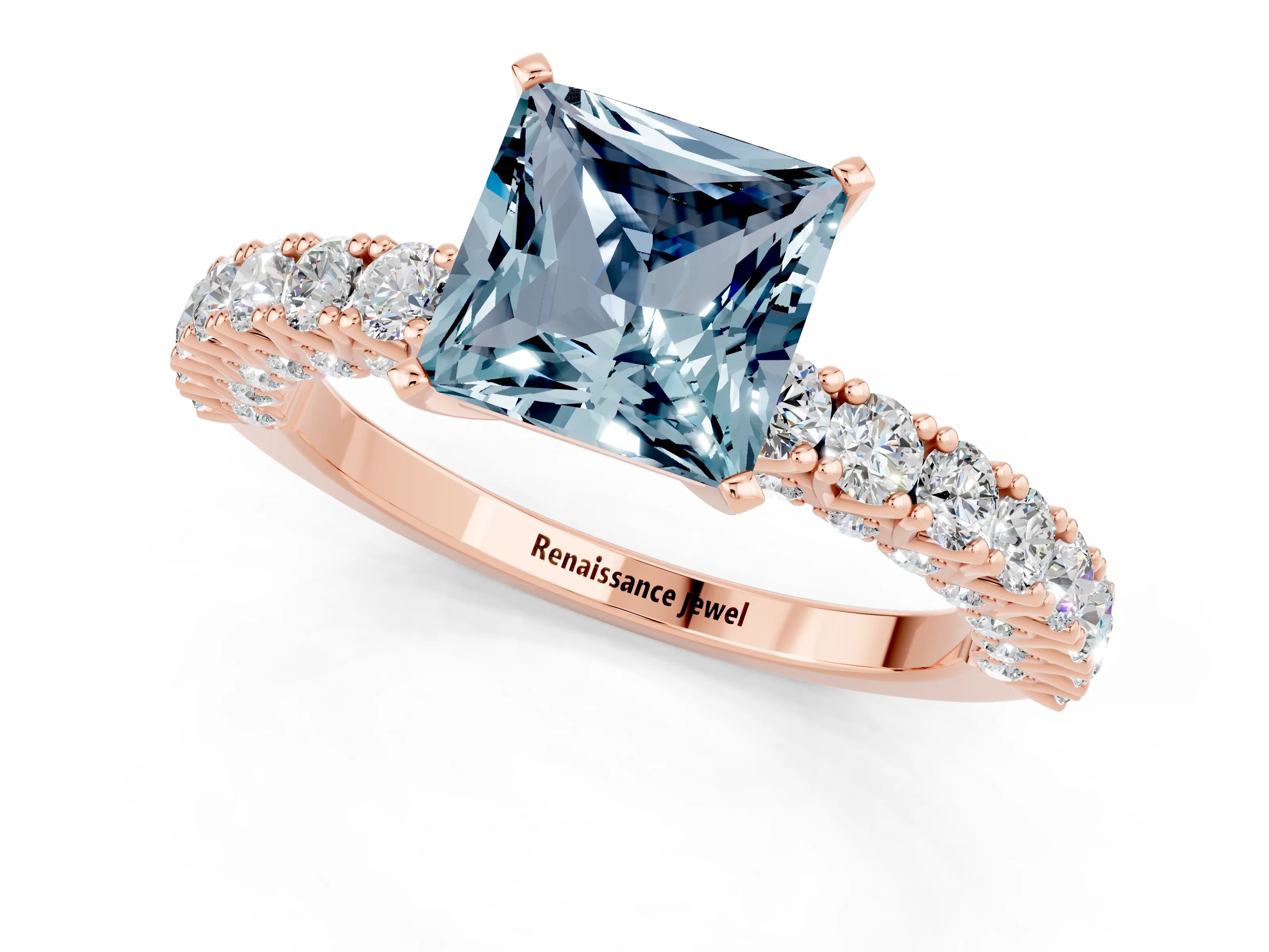 Rose gold Princess Cut Diamond Pavé Band Solitaire Ring with Prong Setting_1
