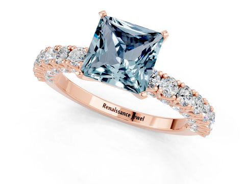 Rose gold Princess Cut Diamond Pavé Band Solitaire Ring with Prong Setting_1