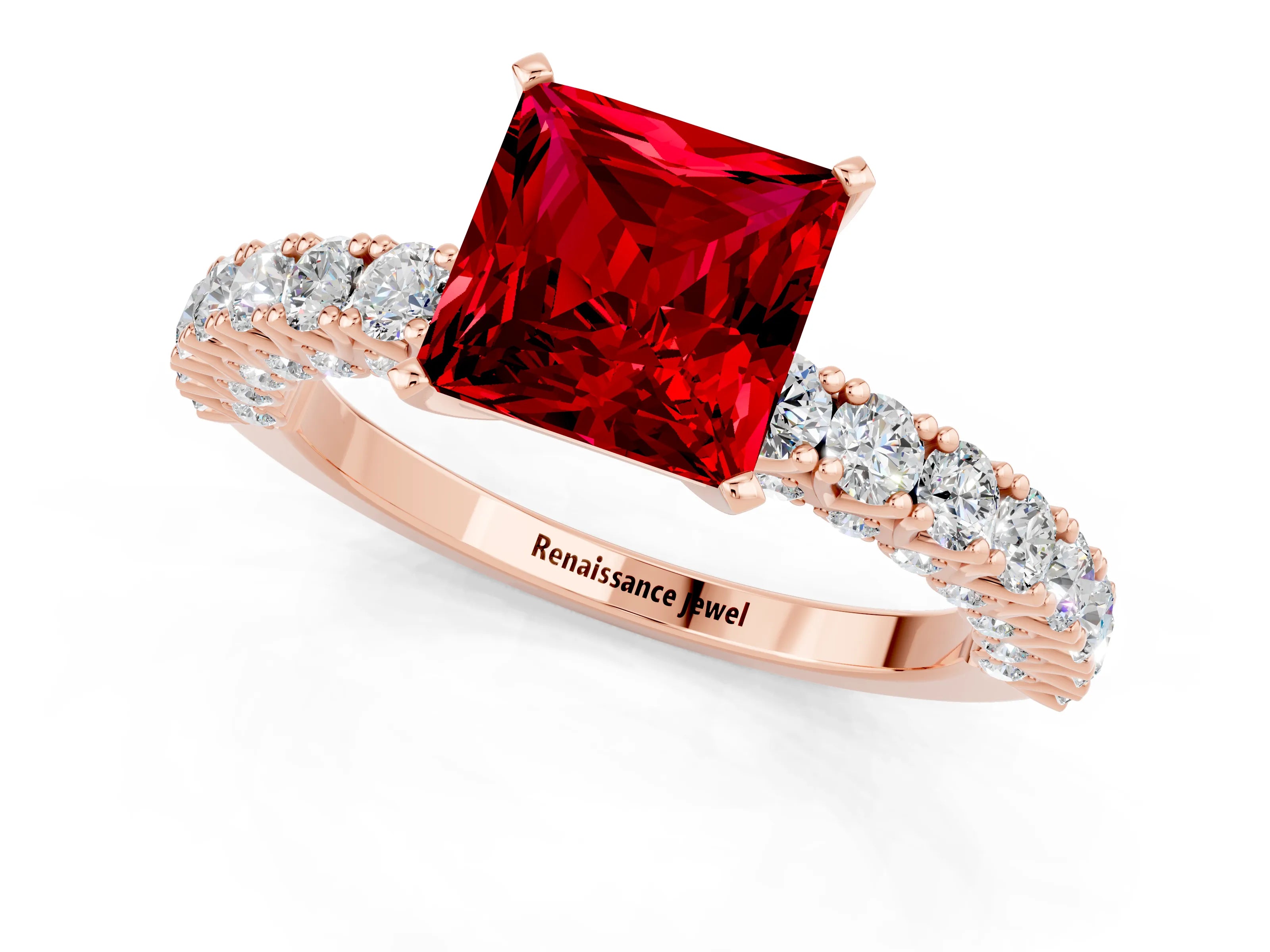 Rose gold Princess Cut Diamond Pavé Band Solitaire Ring with Prong Setting_1