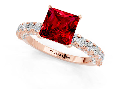 Rose gold Princess Cut Diamond Pavé Band Solitaire Ring with Prong Setting_1