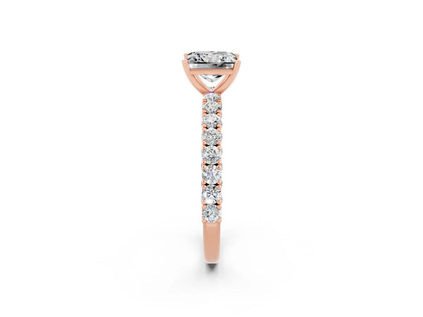 Rose gold Princess Cut Diamond Pavé Band Solitaire Ring with Prong Setting
