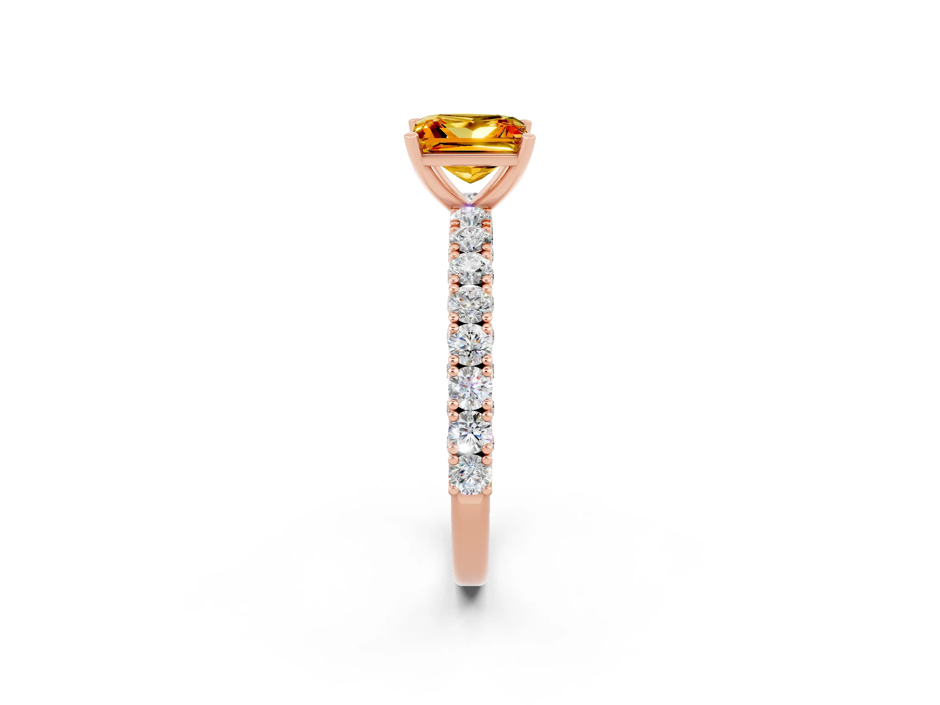 Rose gold Princess Cut Diamond Pavé Band Solitaire Ring with Prong Setting_2
