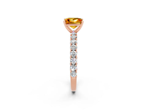 Rose gold Princess Cut Diamond Pavé Band Solitaire Ring with Prong Setting_2