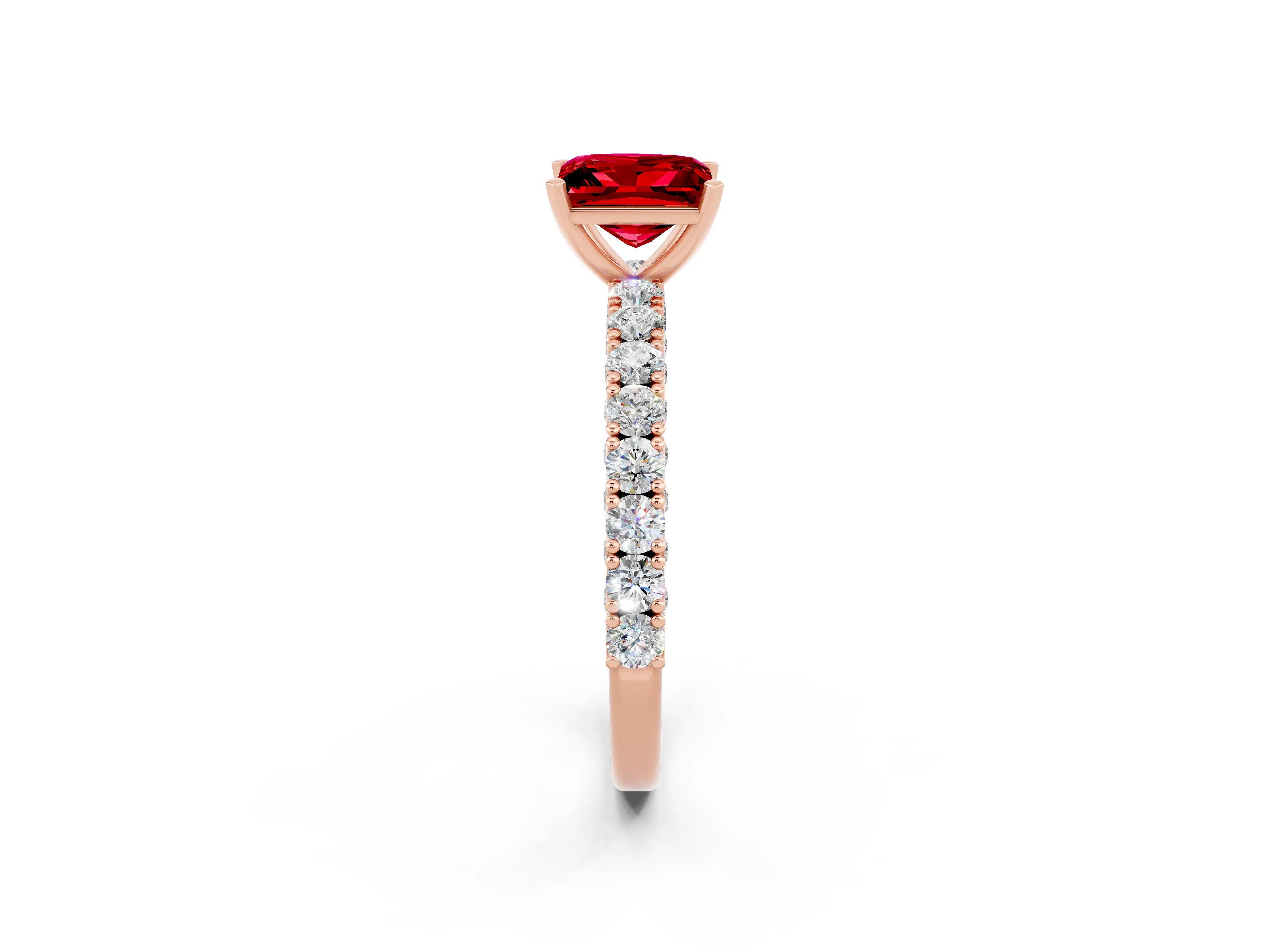 Rose gold Princess Cut Diamond Pavé Band Solitaire Ring with Prong Setting_2