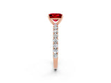 Rose gold Princess Cut Diamond Pavé Band Solitaire Ring with Prong Setting_2