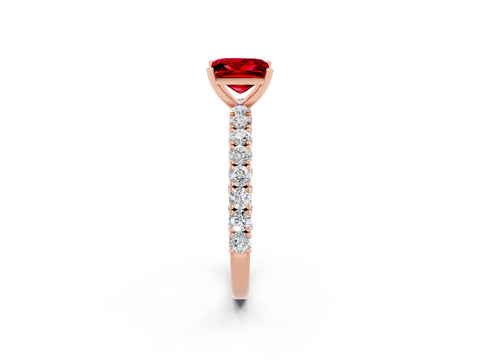 Rose gold Princess Cut Diamond Pavé Band Solitaire Ring with Prong Setting_2