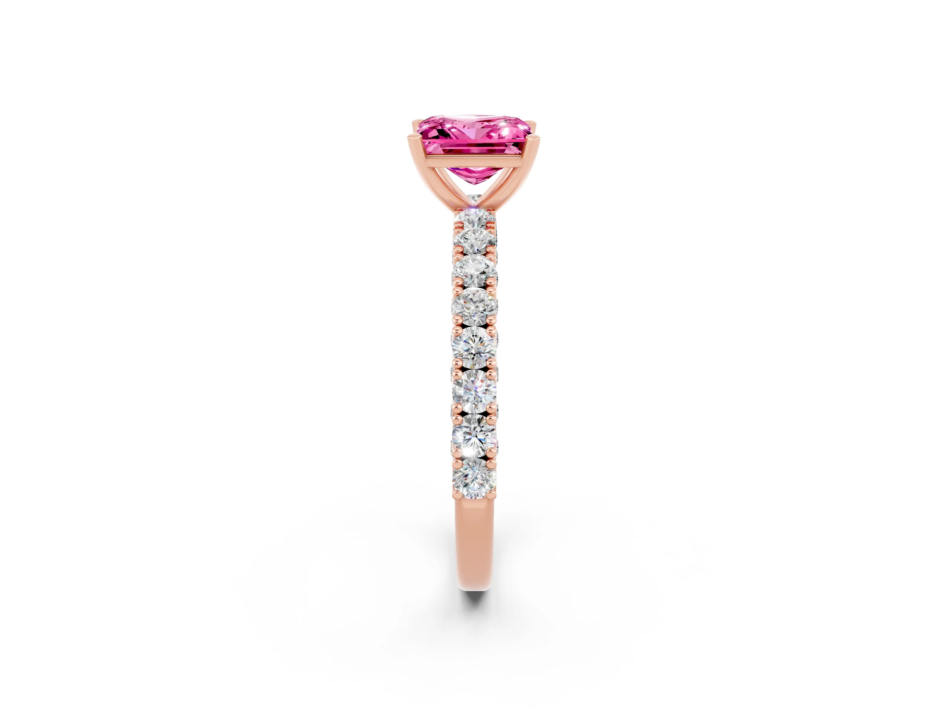 Rose gold Princess Cut Diamond Pavé Band Solitaire Ring with Prong Setting_2