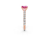 Rose gold Princess Cut Diamond Pavé Band Solitaire Ring with Prong Setting_2
