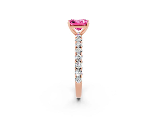Rose gold Princess Cut Diamond Pavé Band Solitaire Ring with Prong Setting