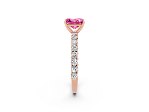 Rose gold Princess Cut Diamond Pavé Band Solitaire Ring with Prong Setting_2