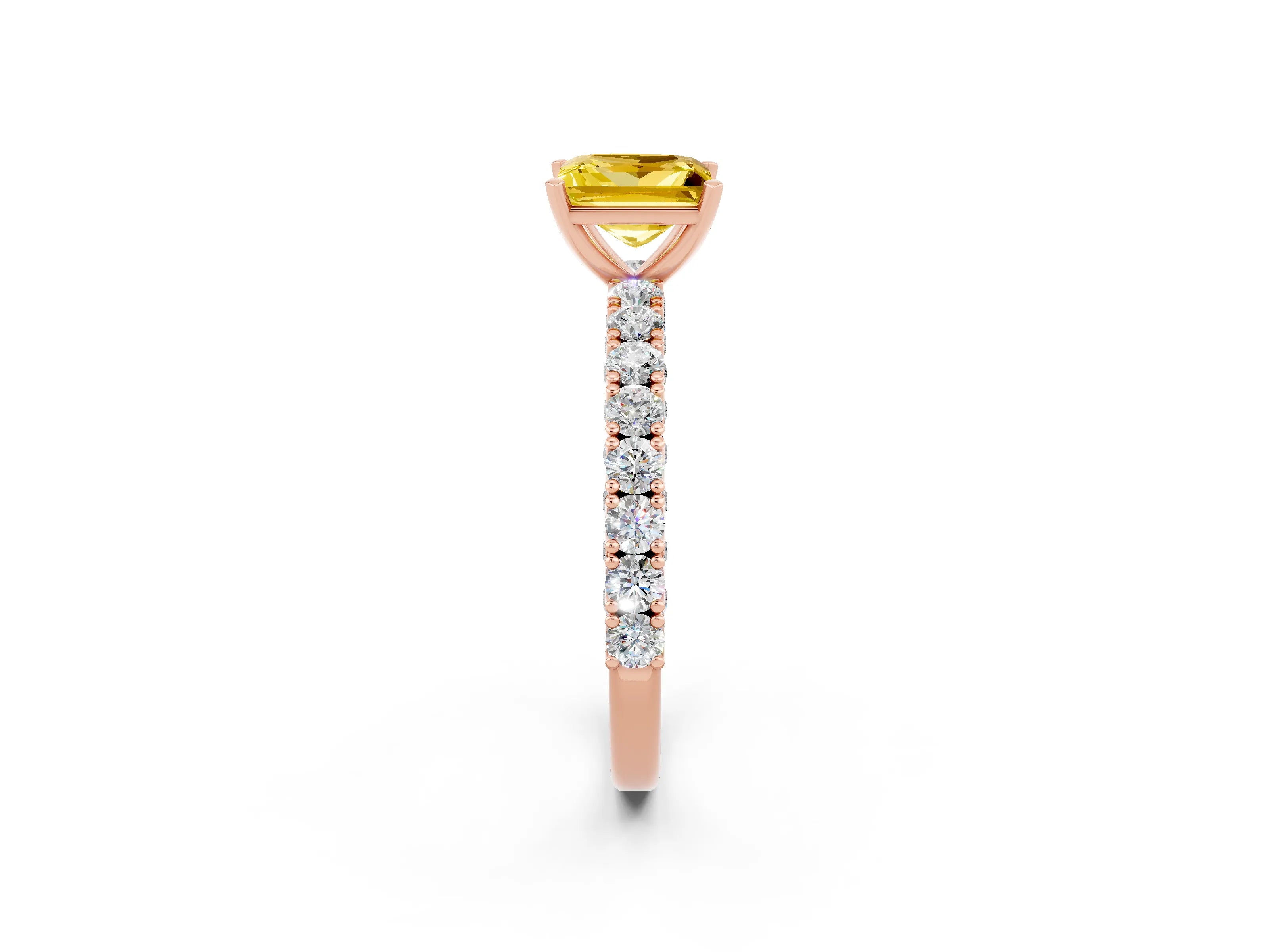 Rose gold Princess Cut Diamond Pavé Band Solitaire Ring with Prong Setting_2