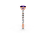 Rose gold Princess Cut Diamond Pavé Band Solitaire Ring with Prong Setting_2