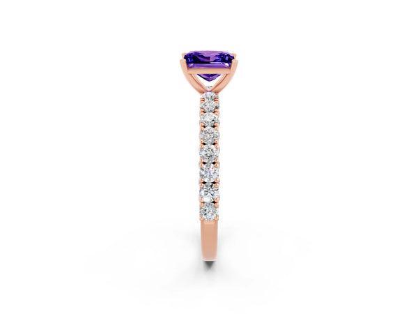 Rose gold Princess Cut Diamond Pavé Band Solitaire Ring with Prong Setting