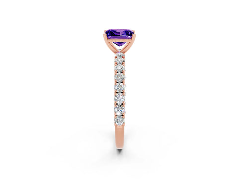 Rose gold Princess Cut Diamond Pavé Band Solitaire Ring with Prong Setting_2