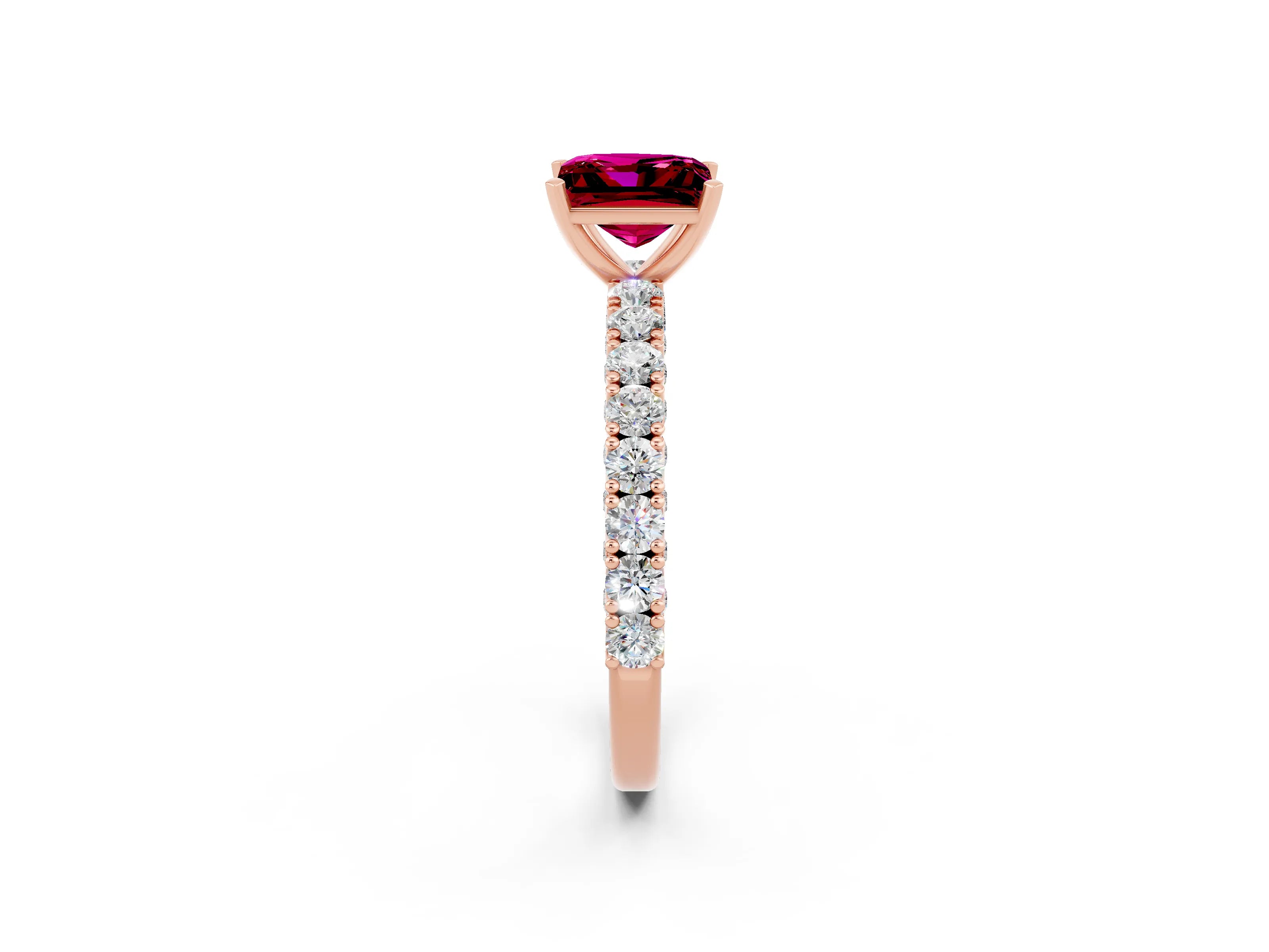 Rose gold Princess Cut Diamond Pavé Band Solitaire Ring with Prong Setting_2