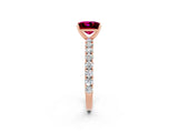 Rose gold Princess Cut Diamond Pavé Band Solitaire Ring with Prong Setting_2