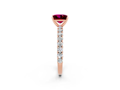 Rose gold Princess Cut Diamond Pavé Band Solitaire Ring with Prong Setting_2