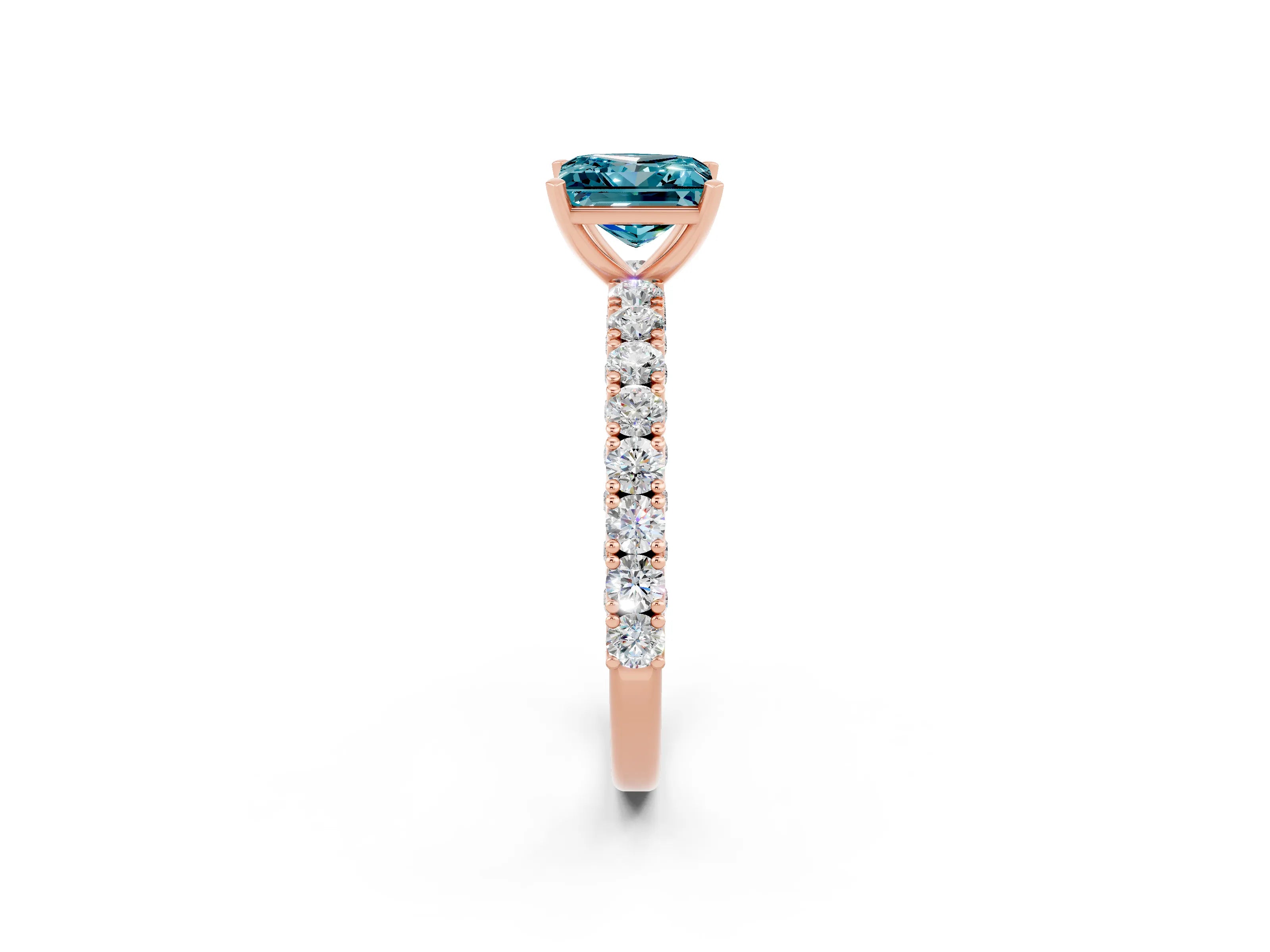 Rose gold Princess Cut Diamond Pavé Band Solitaire Ring with Prong Setting_2