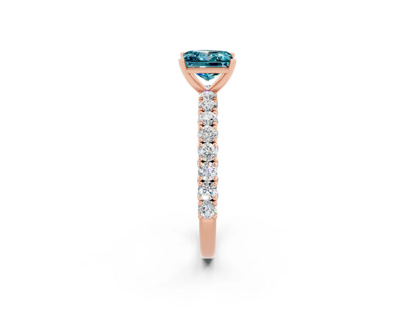 Rose gold Princess Cut Diamond Pavé Band Solitaire Ring with Prong Setting