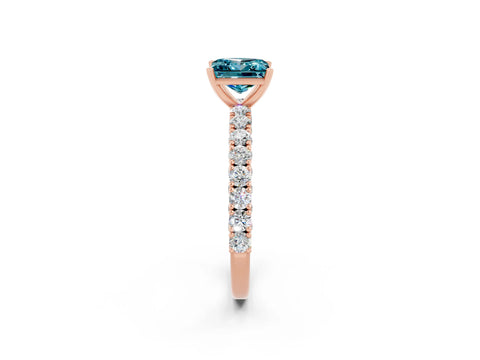 Rose gold Princess Cut Diamond Pavé Band Solitaire Ring with Prong Setting_2
