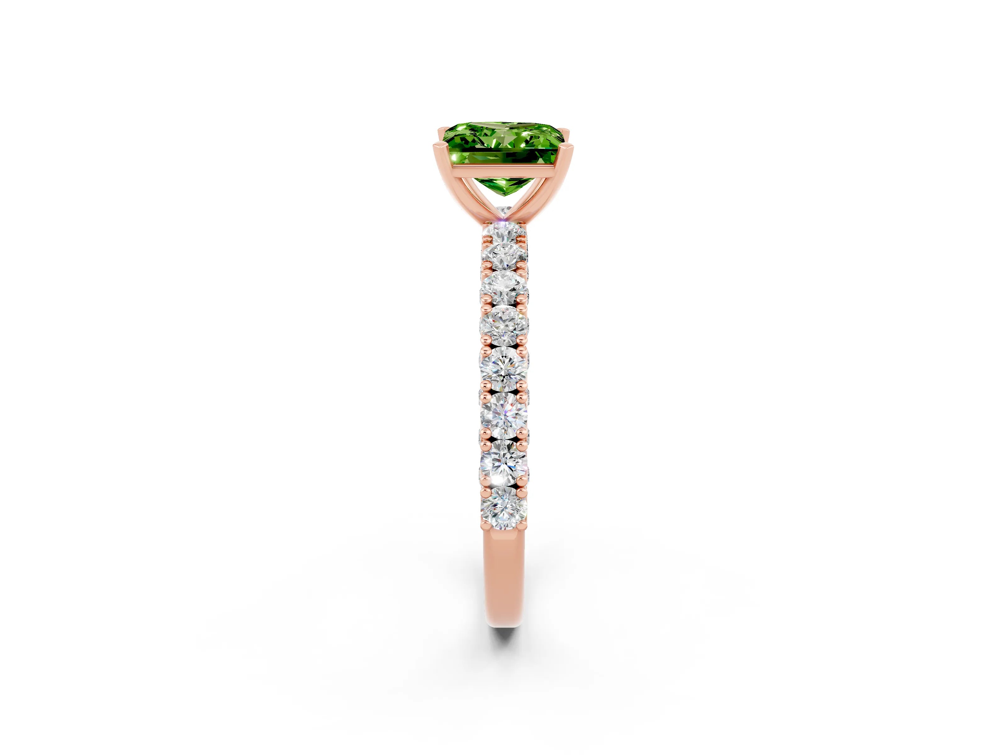 Rose gold Princess Cut Diamond Pavé Band Solitaire Ring with Prong Setting_2