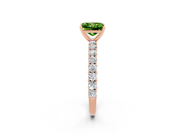 Rose gold Princess Cut Diamond Pavé Band Solitaire Ring with Prong Setting