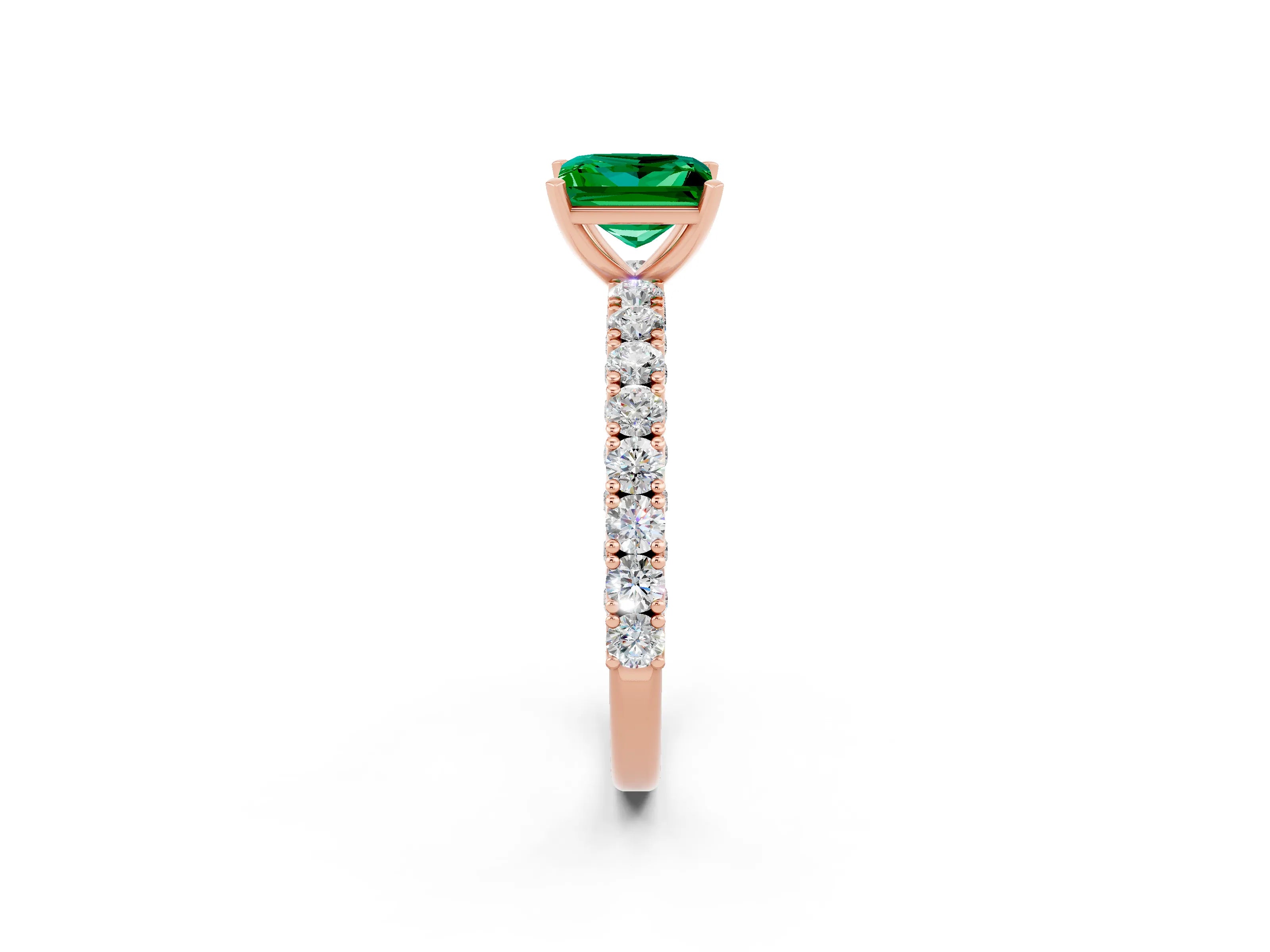 Rose gold Princess Cut Diamond Pavé Band Solitaire Ring with Prong Setting_2