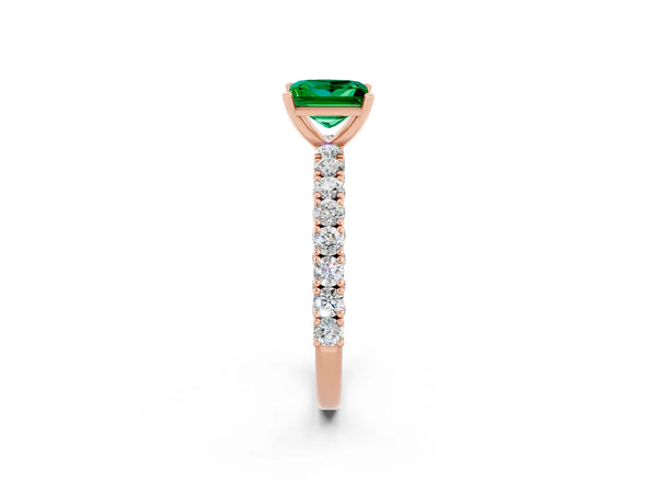 Rose gold Princess Cut Diamond Pavé Band Solitaire Ring with Prong Setting