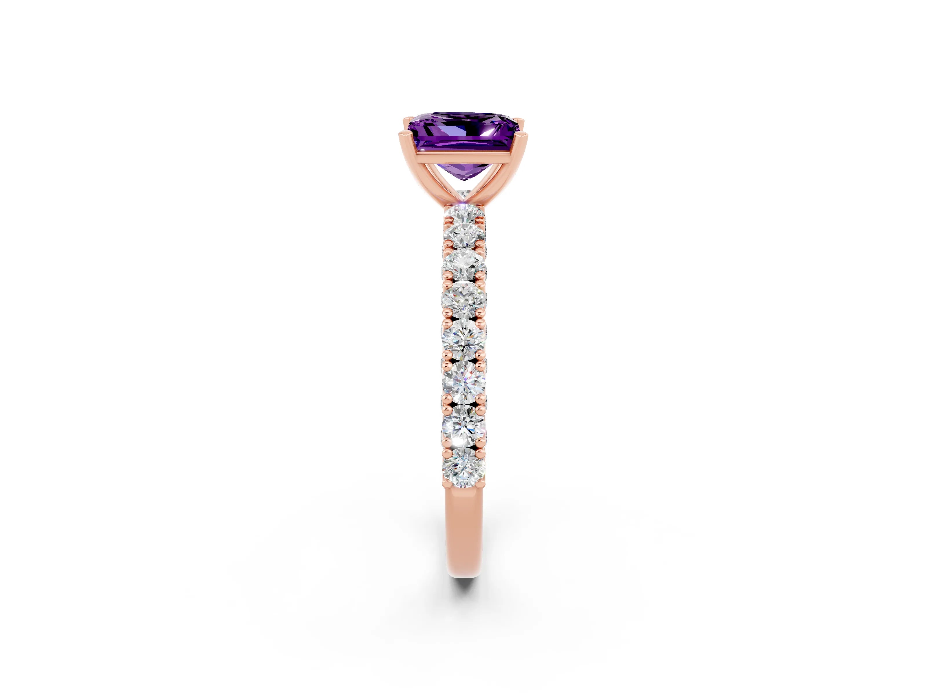 Rose gold Princess Cut Diamond Pavé Band Solitaire Ring with Prong Setting_2