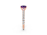 Rose gold Princess Cut Diamond Pavé Band Solitaire Ring with Prong Setting_2