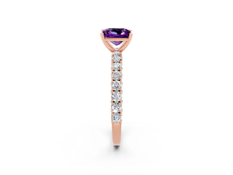Rose gold Princess Cut Diamond Pavé Band Solitaire Ring with Prong Setting_2
