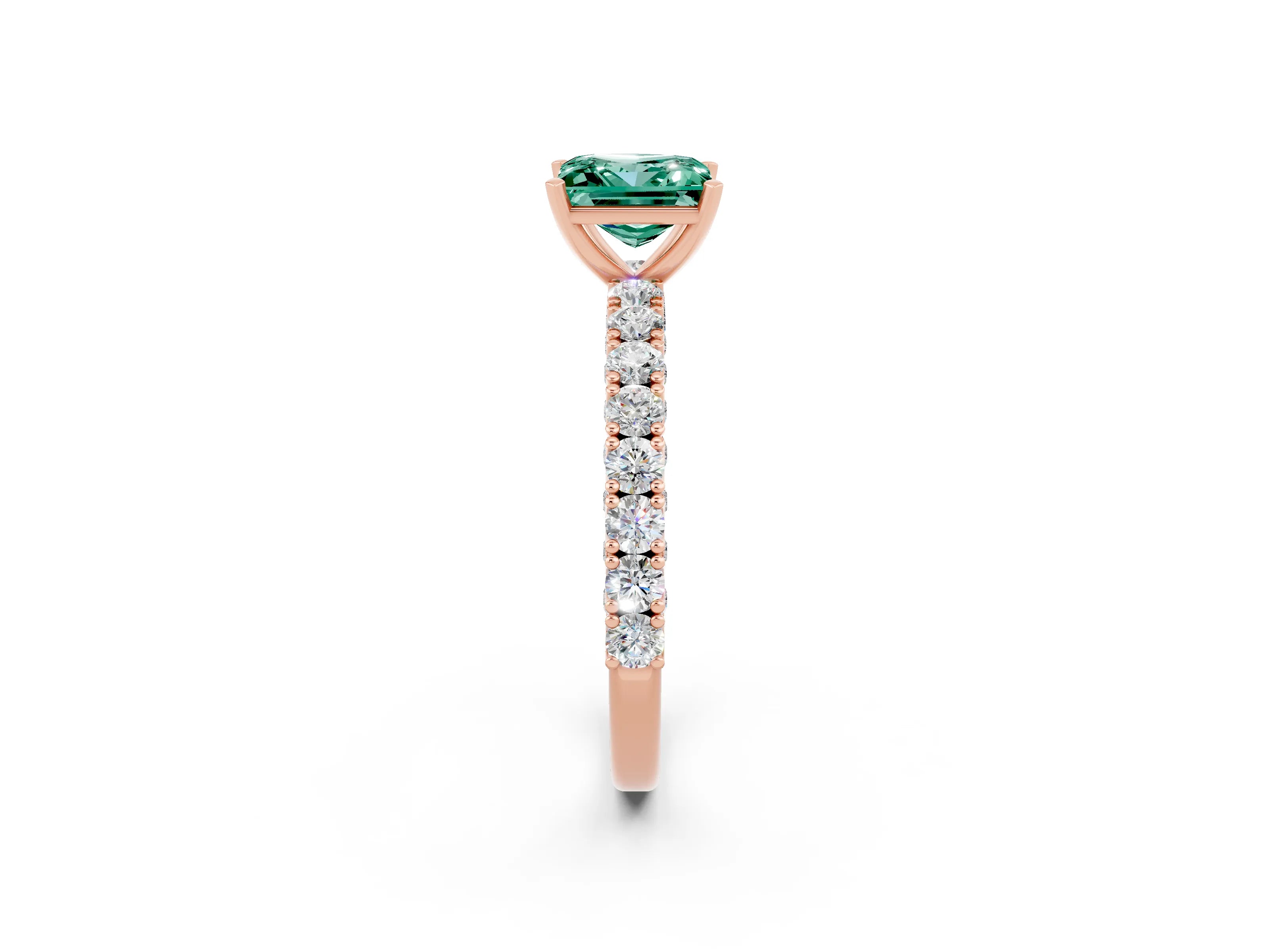 Rose gold Princess Cut Diamond Pavé Band Solitaire Ring with Prong Setting_2