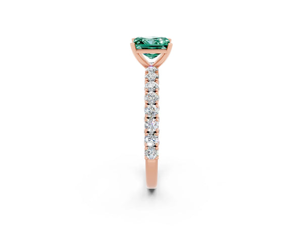 Rose gold Princess Cut Diamond Pavé Band Solitaire Ring with Prong Setting