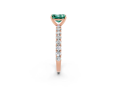 Rose gold Princess Cut Diamond Pavé Band Solitaire Ring with Prong Setting_2