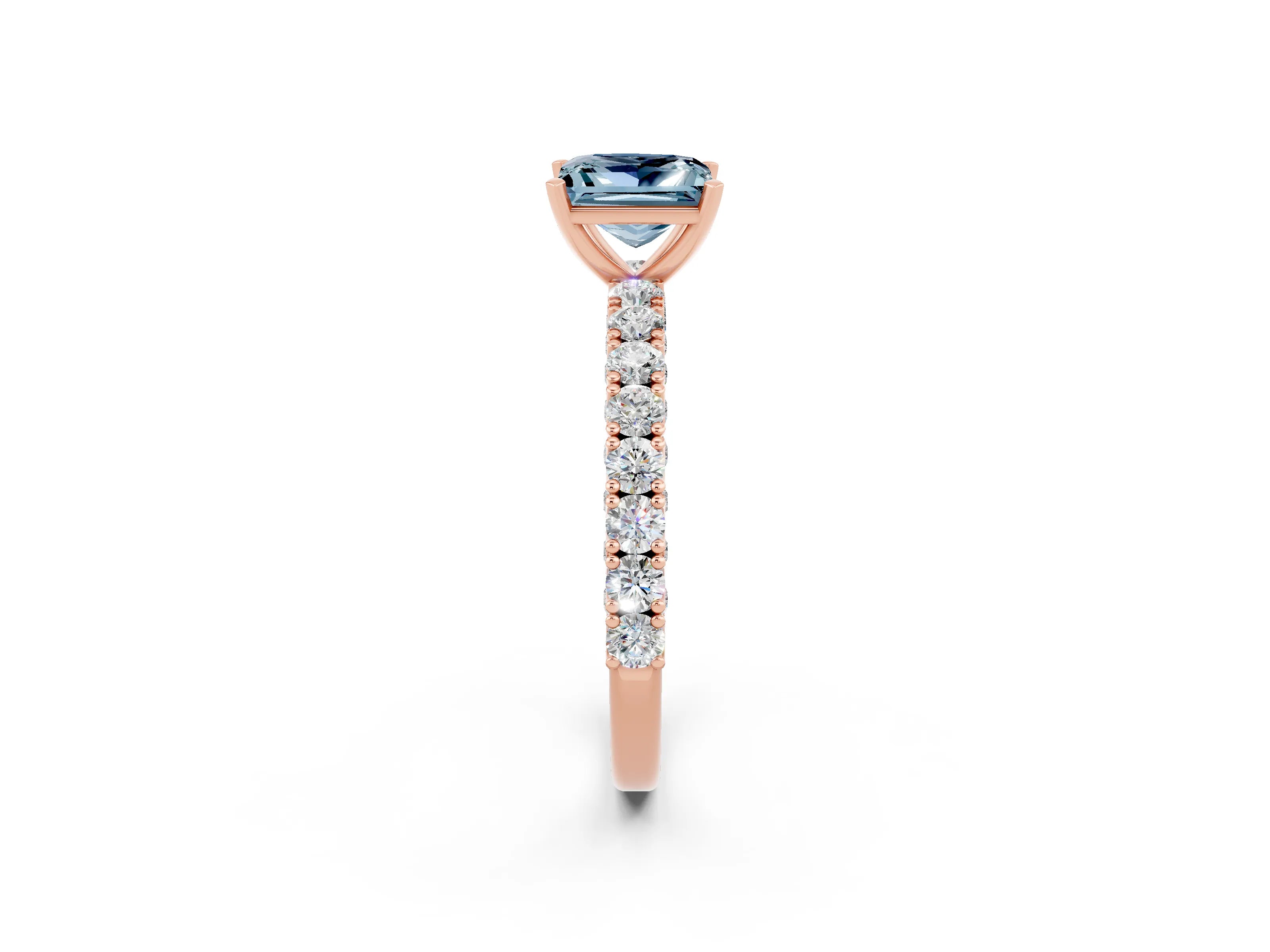 Rose gold Princess Cut Diamond Pavé Band Solitaire Ring with Prong Setting_2