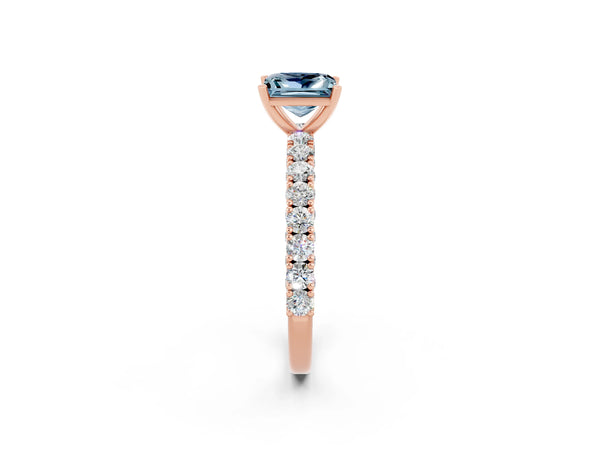 Rose gold Princess Cut Diamond Pavé Band Solitaire Ring with Prong Setting