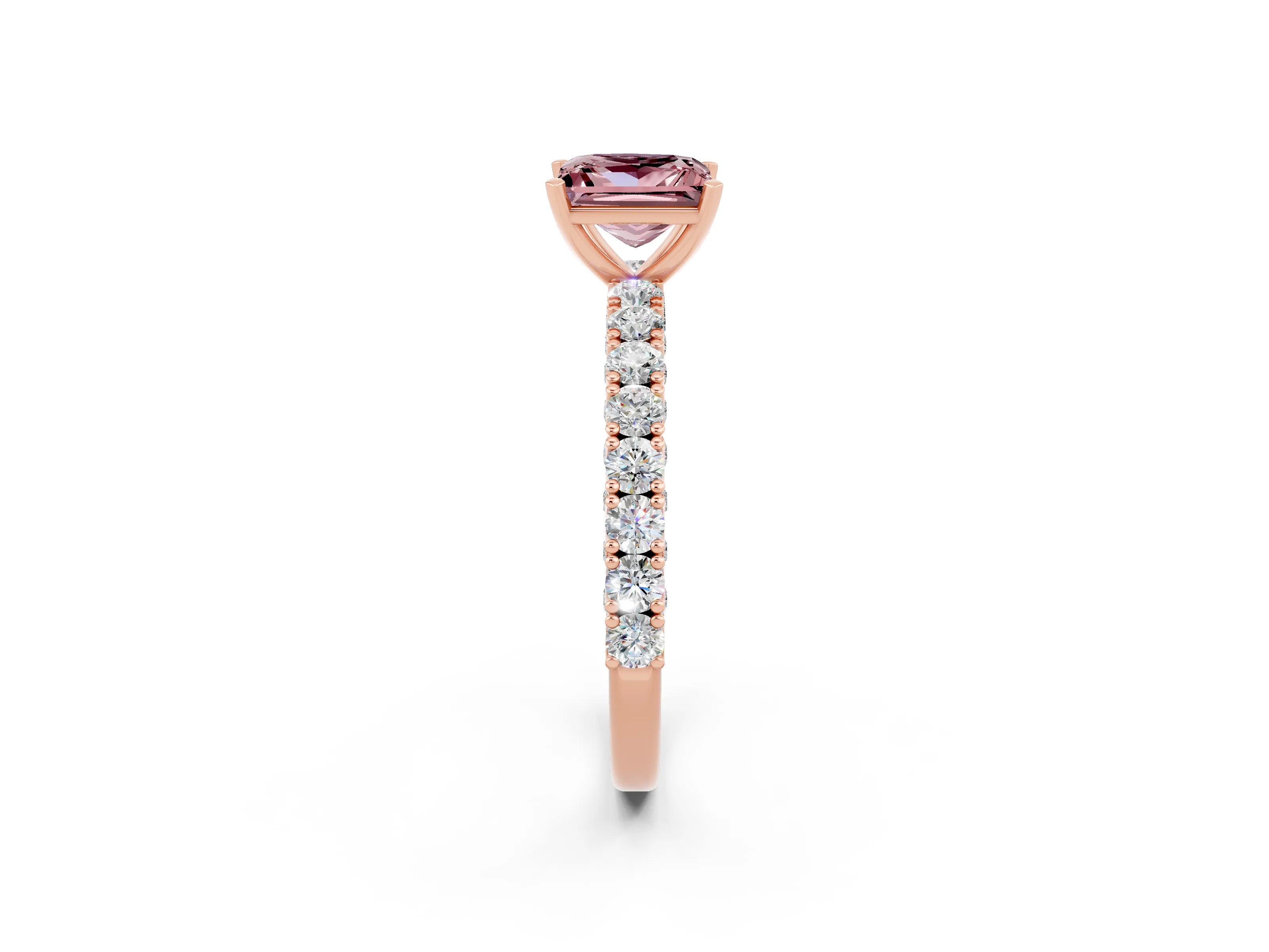 Rose gold Princess Cut Diamond Pavé Band Solitaire Ring with Prong Setting_2