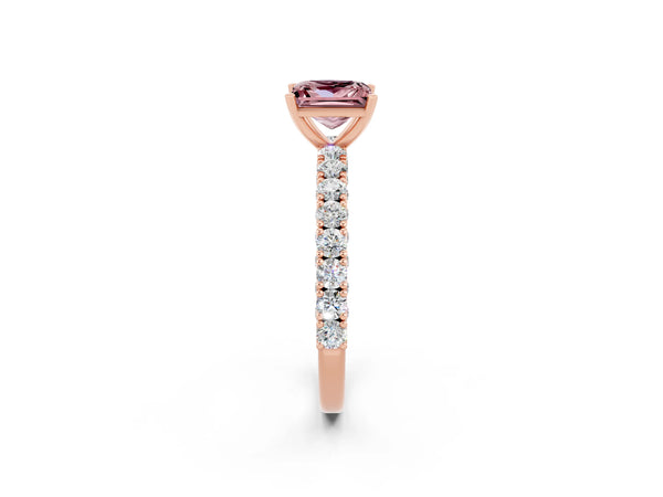 Rose gold Princess Cut Diamond Pavé Band Solitaire Ring with Prong Setting