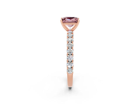 Rose gold Princess Cut Diamond Pavé Band Solitaire Ring with Prong Setting_2
