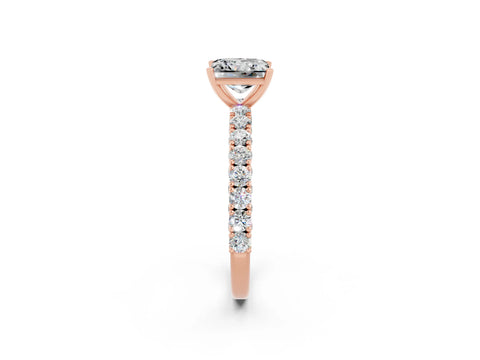 Rose gold Princess Cut Diamond Pavé Band Solitaire Ring with Prong Setting_2