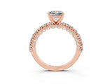 Rose gold Princess Cut Diamond Pavé Band Solitaire Ring with Prong Setting_3