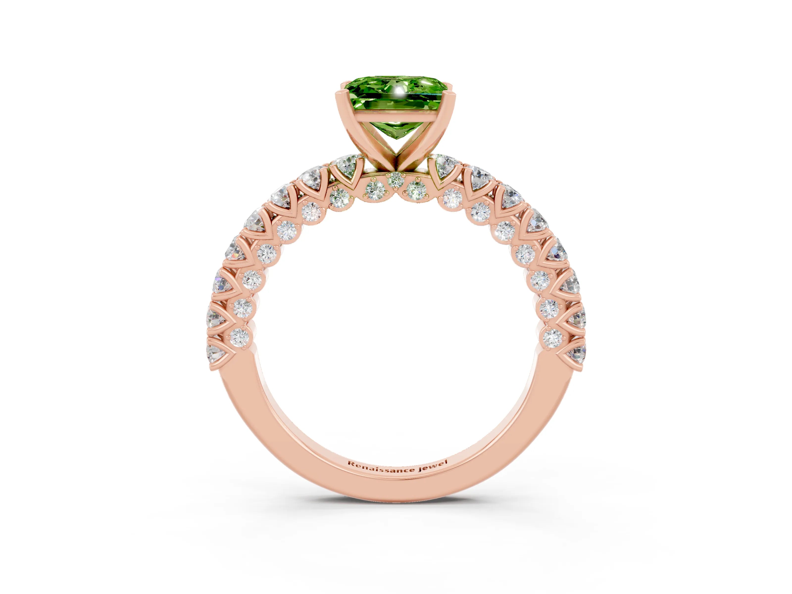 Rose gold Princess Cut Diamond Pavé Band Solitaire Ring with Prong Setting_3
