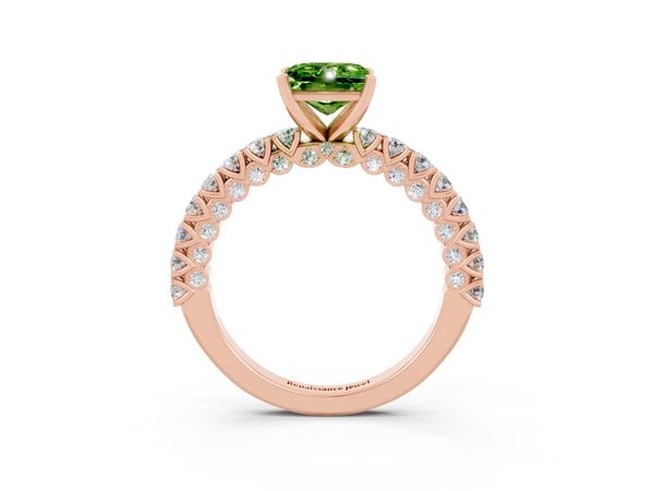 Rose gold Princess Cut Diamond Pavé Band Solitaire Ring with Prong Setting