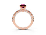 Rose gold Princess Cut Diamond Pavé Band Solitaire Ring with Prong Setting_3