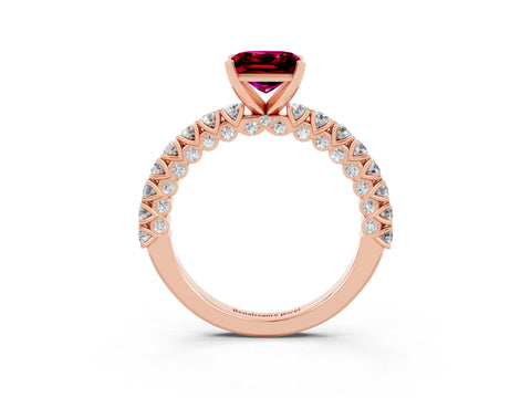Rose gold Princess Cut Diamond Pavé Band Solitaire Ring with Prong Setting_3