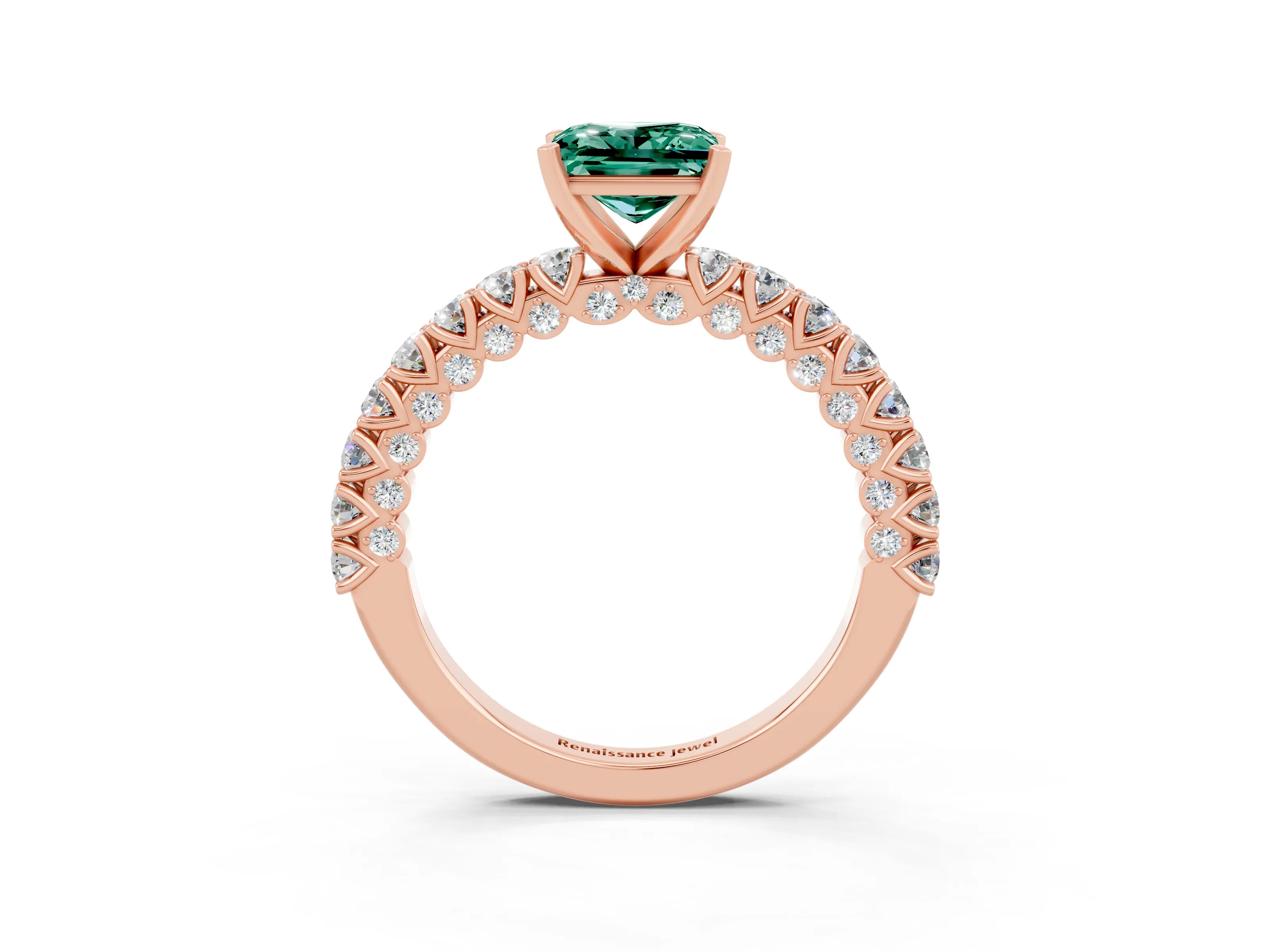 Rose gold Princess Cut Diamond Pavé Band Solitaire Ring with Prong Setting_3