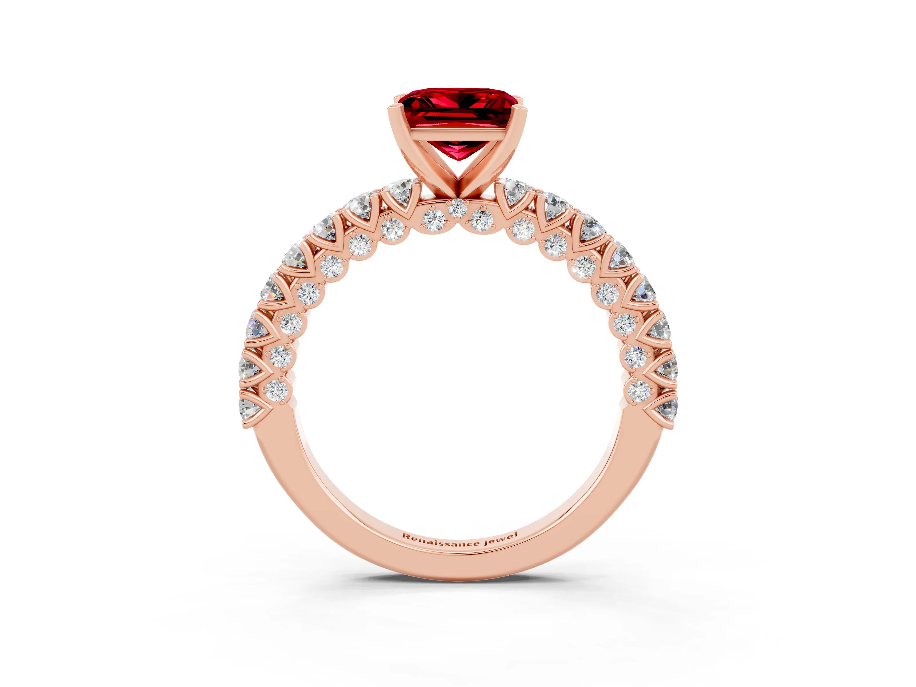 Rose gold Princess Cut Diamond Pavé Band Solitaire Ring with Prong Setting_3