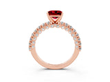 Rose gold Princess Cut Diamond Pavé Band Solitaire Ring with Prong Setting_3