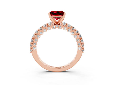 Rose gold Princess Cut Diamond Pavé Band Solitaire Ring with Prong Setting_3